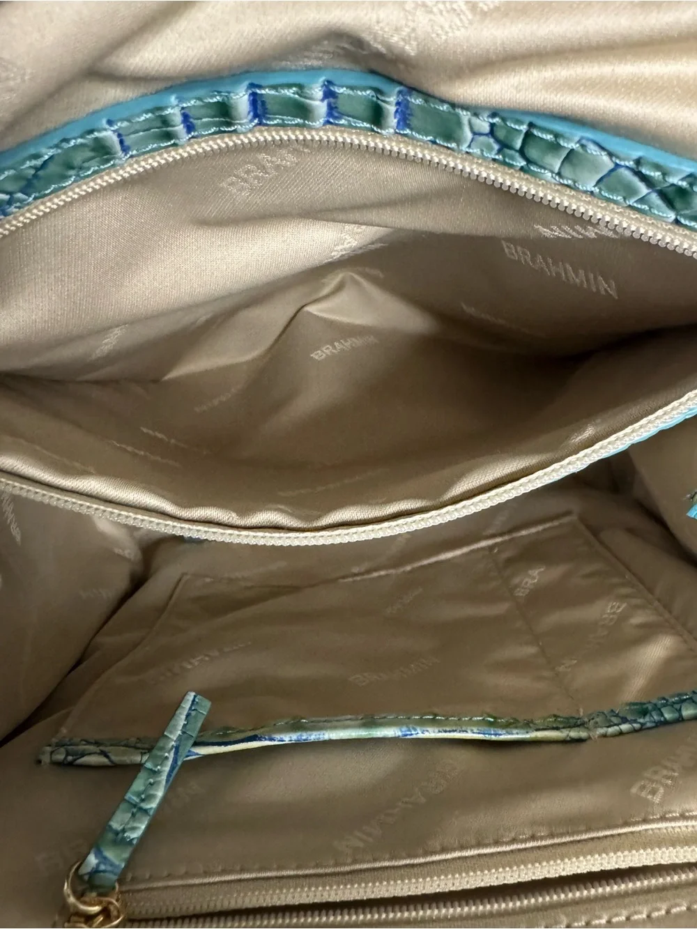 #304 Brahmin Caroline Seafoam Melbourne Embossed Leather Satchel Two-Way Bag